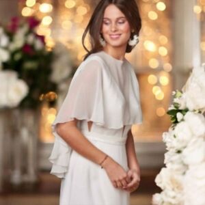 🆕Bridal Cover Up/Wedding Wrap, Short Sleeves, Jewel Neck, Elegant Sheer Chiffon